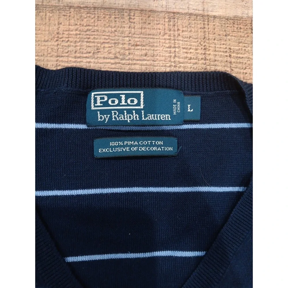 Polo Ralph Lauren Sweater Mens Large Stripe Pima Cotton V Casual Preppy Vtg 2563
